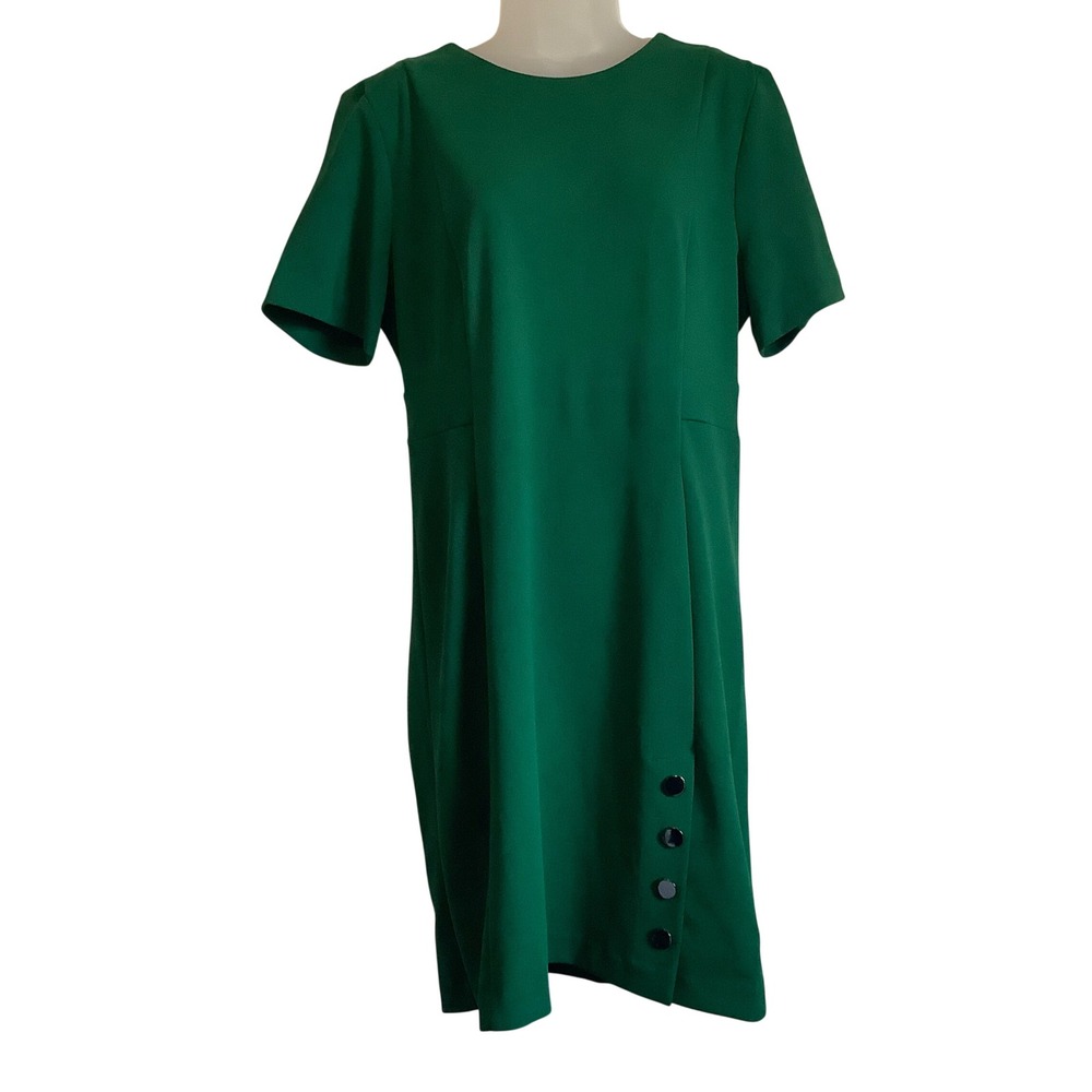 DKNY Womens Green Short Sleeve Button Detail Sheath Dress Size 12 NWT